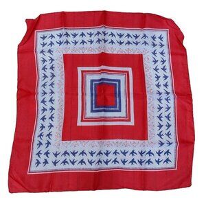 Vintage Eileen Wood Scarf Birds Red Blue Japan Water Repellent 27 X 26